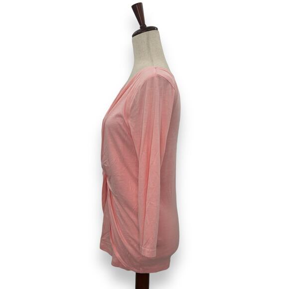 Three Dots Light Pink Knot Front Top Size Large Cotton Modal Draped Twist Wrap - Picture 5 of 10